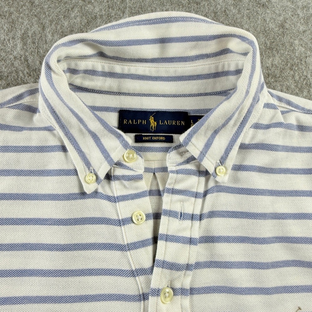 Ralph‎ Lauren Polo Shirt Mens L Knit Oxford Stripe S S Flesh Pony Preppy Defect - Picture 3 of 15